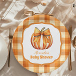 A Little Pumpkin Autumn Fall Baby Shower Paper Plate<br><div class="desc">Enhance your baby shower with the Fall Pumpkin Bow Girl Baby Shower Paper Plates, designed to bring a touch of autumn charm to your celebration. These plates are perfect for serving food and adding a festive, seasonal touch to your table setting. Autumn Colour Scheme: Features a warm and inviting palette...</div>