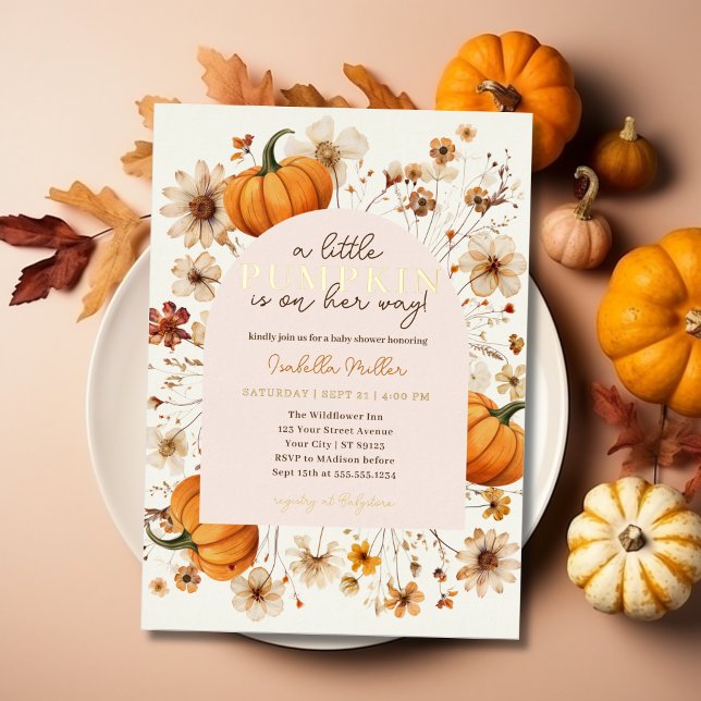 A Little Pumpkin Autumn Fall Floral Baby Shower (A Little Pumpkin Autumn Fall Floral Baby Shower Foil Invitation)