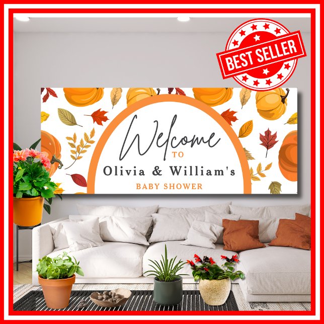 A Little Pumpkin Autumn Fall Floral Baby Shower Banner (A Little Pumpkin is on the Way Fall Autumn Floral Baby Shower Banner)
