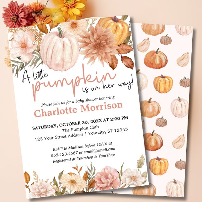 A Little Pumpkin Autumn Fall Floral Baby Shower In Invitation (Creator Uploaded)
