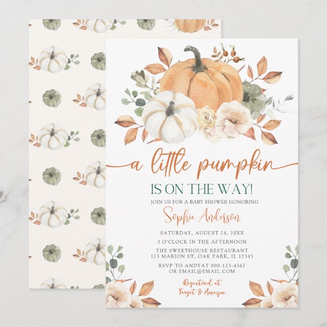 A Little Pumpkin Autumn Fall Floral Baby Shower Invitation (Front/Back)
