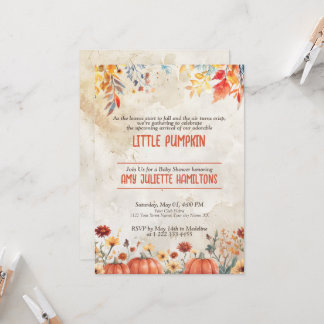 A Little Pumpkin Autumn Fall Floral Baby Shower Invitation