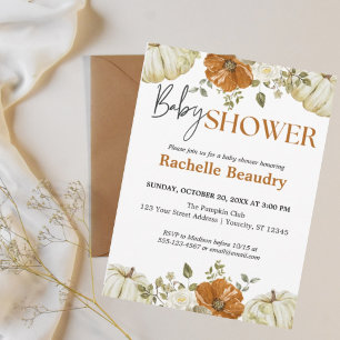 A Little Pumpkin Autumn Fall Floral Baby Shower Invitation