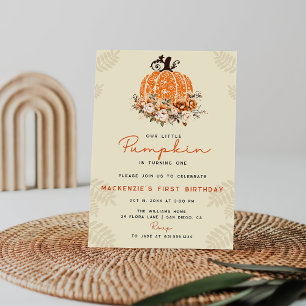 A Little Pumpkin Autumn Fall Floral Baby Shower Invitation