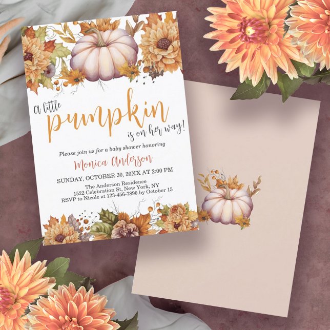 A Little Pumpkin Autumn Fall Floral Baby Shower Invitation (A Little Pumpkin Autumn Fall Floral Baby Shower Invitation)