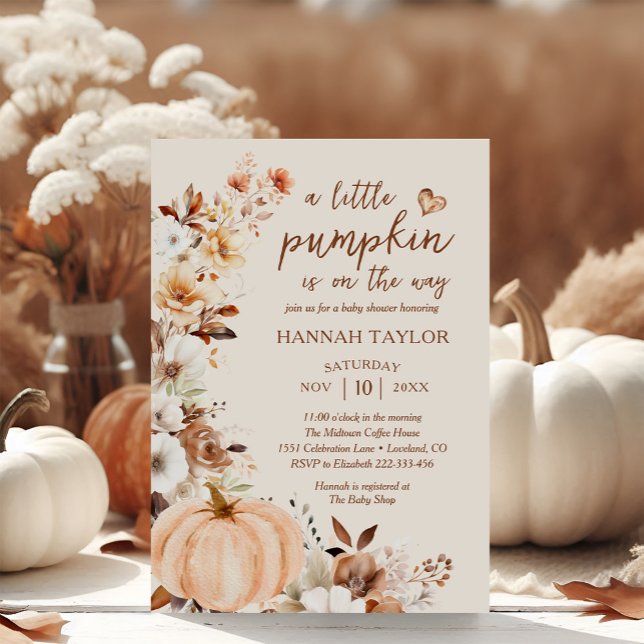 A Little Pumpkin Autumn Fall Floral Baby Shower Invitation (Creator Uploaded)