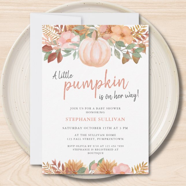 A Little Pumpkin Autumn Fall Floral Baby Shower Invitation (Creator Uploaded)