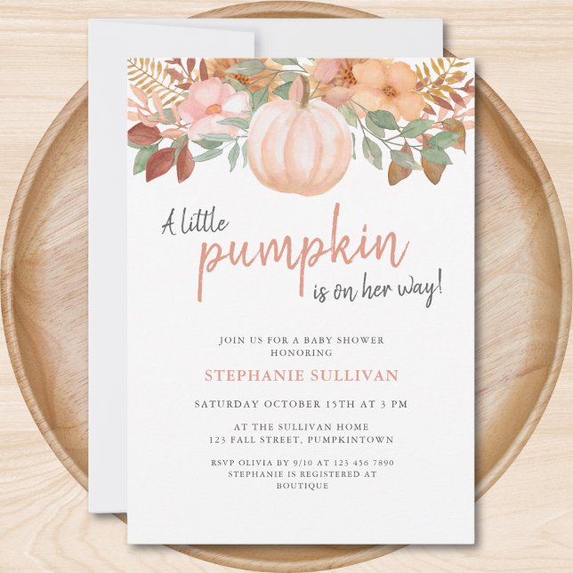 A Little Pumpkin Autumn Fall Floral Baby Shower Invitation (Creator Uploaded)