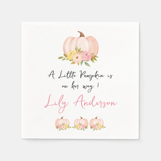 A Little Pumpkin Autumn Fall Floral Baby Shower Napkin (Front)
