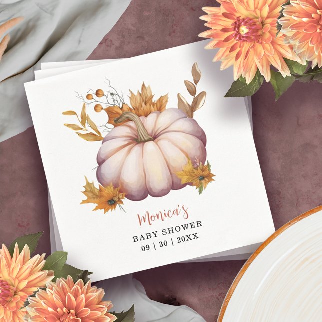 A Little Pumpkin Autumn Fall Floral Baby Shower Napkin (A Little Pumpkin Autumn Fall Floral Baby Shower Napkins)
