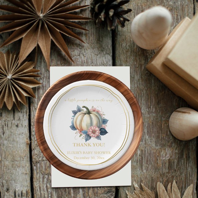 A Little Pumpkin Autumn Fall Floral Baby Shower Paper Plate (Creator Uploaded)