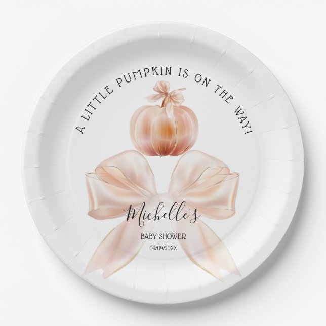 A Little Pumpkin Autumn Fall Floral Baby Shower Paper Plate (Front)