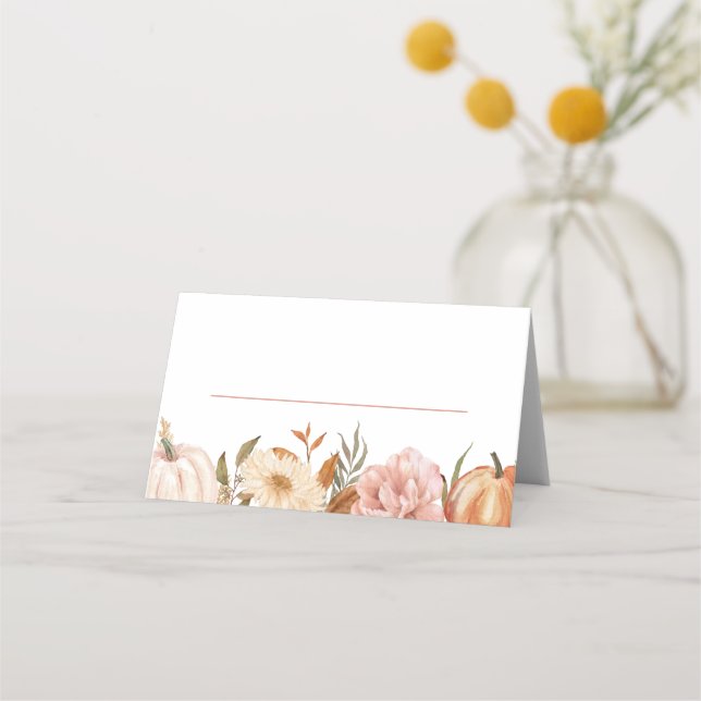 A Little Pumpkin Autumn Fall Floral Baby Shower Place Card (Front)