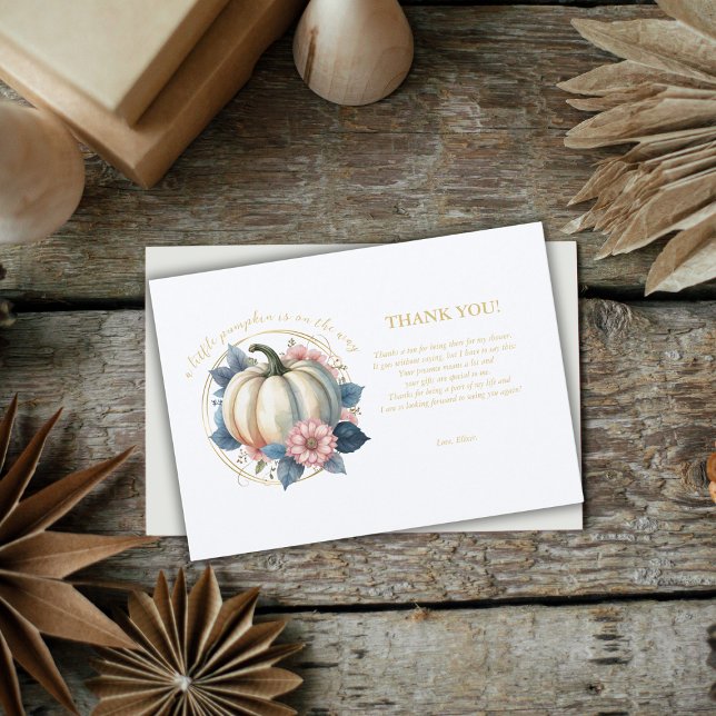 A Little Pumpkin Autumn Fall Floral Baby Shower Thank You Card (Creator Uploaded)