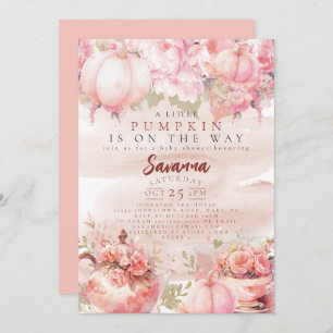 A Little Pumpkin Autumn Fall Floral pink birthday Invitation