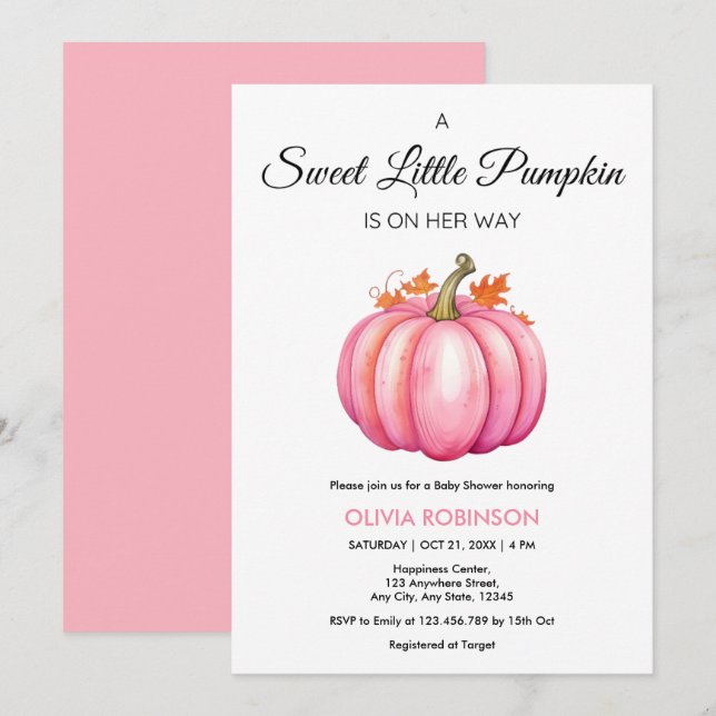 A Little Pumpkin Autumn Fall Pink Girl Baby Shower Invitation (Front/Back)