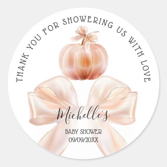 A Little Pumpkin Autumn Fall Thank You Baby Shower Classic Round Sticker (Front)