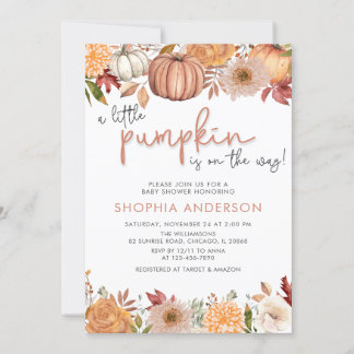 A Little Pumpkin Autumn Floral Fall Baby Shower Invitation
