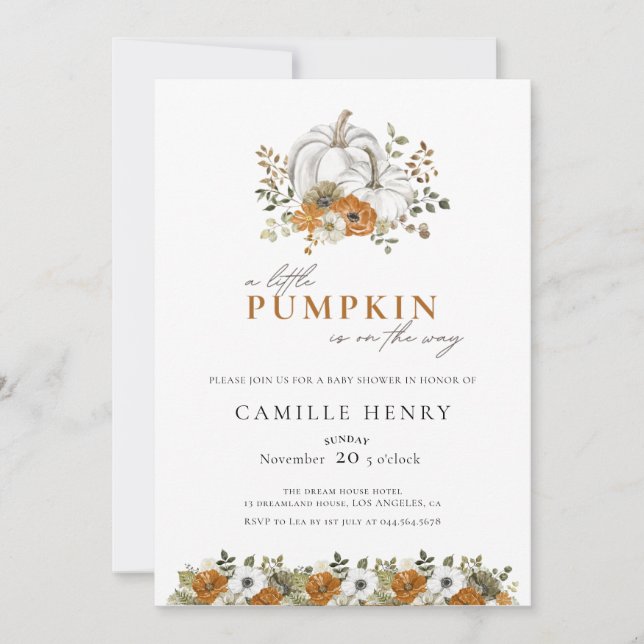 A little Pumpkin Autumn Floral Fall Baby Shower Invitation (Front)