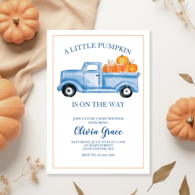A Little Pumpkin Baby Shower Blue Truck Invitation (Creator Uploaded)