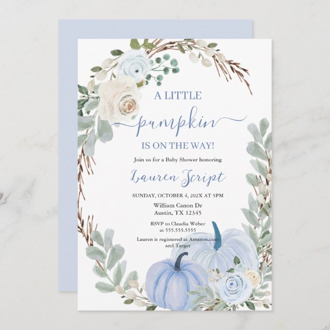 A little pumpkin Baby Shower Boy Invitation (Front/Back)