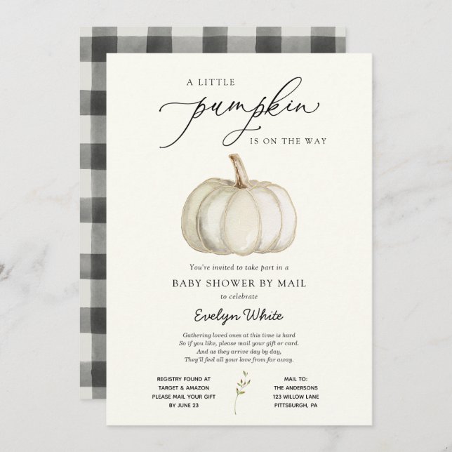 A Little Pumpkin Baby Shower by Mail Invitation (Front/Back)