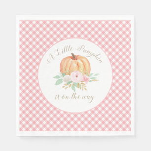 A Little Pumpkin Baby Shower Floral Pink Plaid Napkin