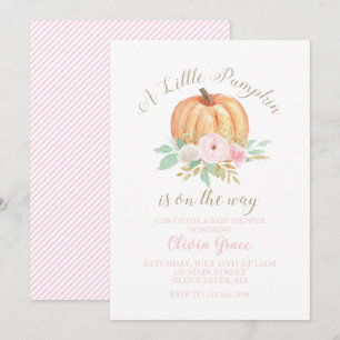 A Little Pumpkin Baby Shower floral pink stripes Invitation