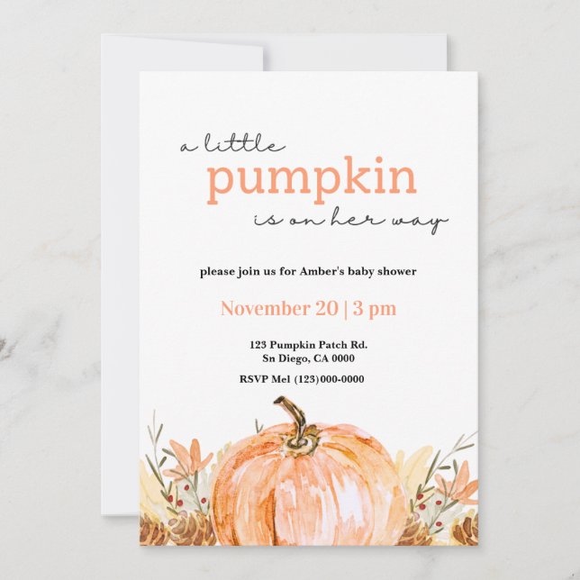 A little pumpkin baby shower Invitation (Front)