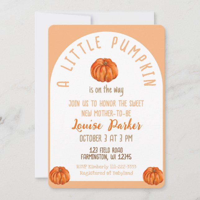 A Little Pumpkin Baby Shower Invitation (Front)