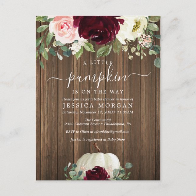 A Little Pumpkin Baby Shower Invitation Postcard (Front)