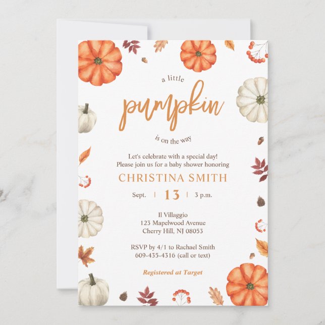 A Little Pumpkin Baby Shower Invitations (Front)