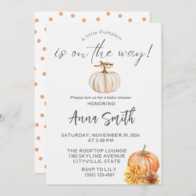 a little pumpkin baby shower invitations (Front/Back)