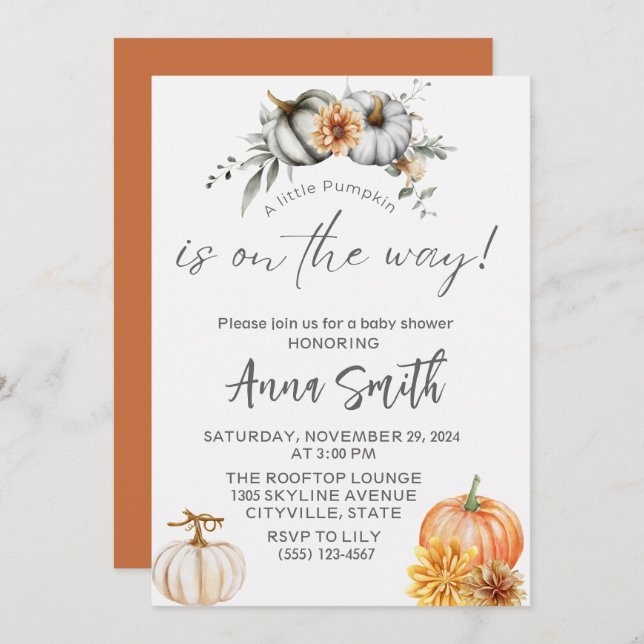 a little pumpkin baby shower invitations (Front/Back)