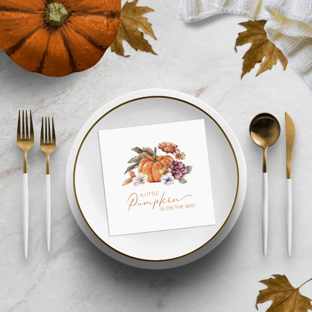 A Little Pumpkin Baby Shower Napkin (A Little Pumpkin Is On The Way Watercolor Pumpkins and Florals Baby Shower Paper Napkin Decor)