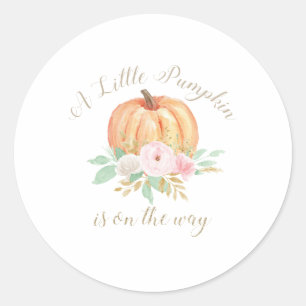 A Little Pumpkin Baby Shower pink floral Classic Round Sticker