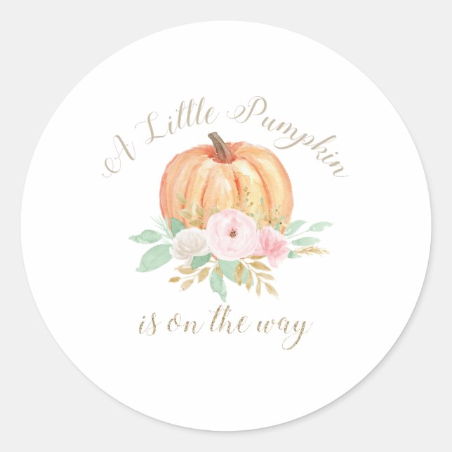 A Little Pumpkin Baby Shower pink floral Classic Round Sticker (Front)