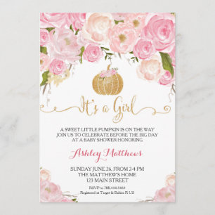 A little Pumpkin Baby Shower Pink & Gold Glitter Invitation