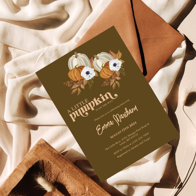 A little pumpkin baby shower pumpkin floral invitation (Creator Uploaded)
