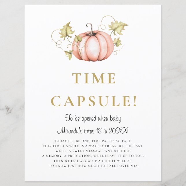 A Little Pumpkin Baby Shower Time Capsul Sign (Front)