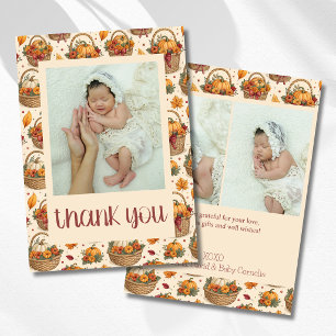 A Little Pumpkin Basket Bow Baby Photo Thank You Announcement