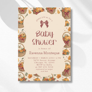A Little Pumpkin Basket Burgundy Bow Baby Shower Invitation