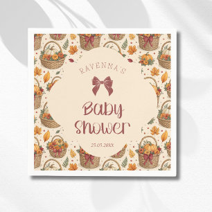 A Little Pumpkin Basket Burgundy Bow Baby Shower Napkin