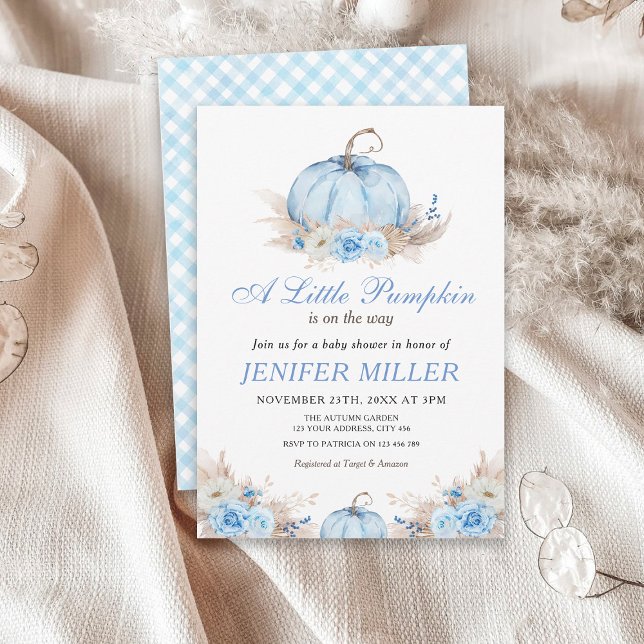 A Little Pumpkin Blue Baby Shower Invitation (Creator Uploaded)