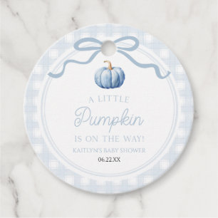 A Little Pumpkin Blue Bow Fall Baby Shower Favour Tags