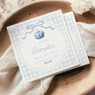 A Little Pumpkin Blue Bow Fall Baby Shower Napkin