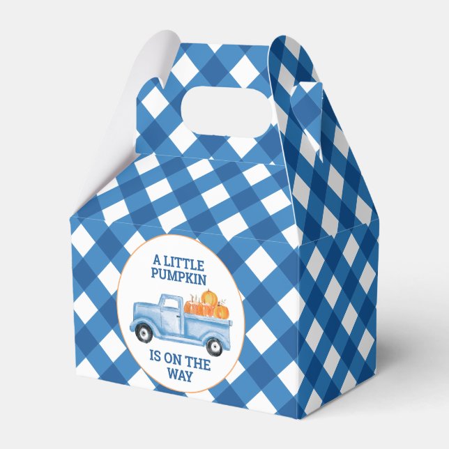 A Little Pumpkin blue truck fall baby shower Favour Box (Front Side)