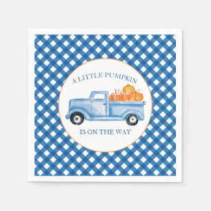 A Little Pumpkin blue truck fall baby shower Napkin