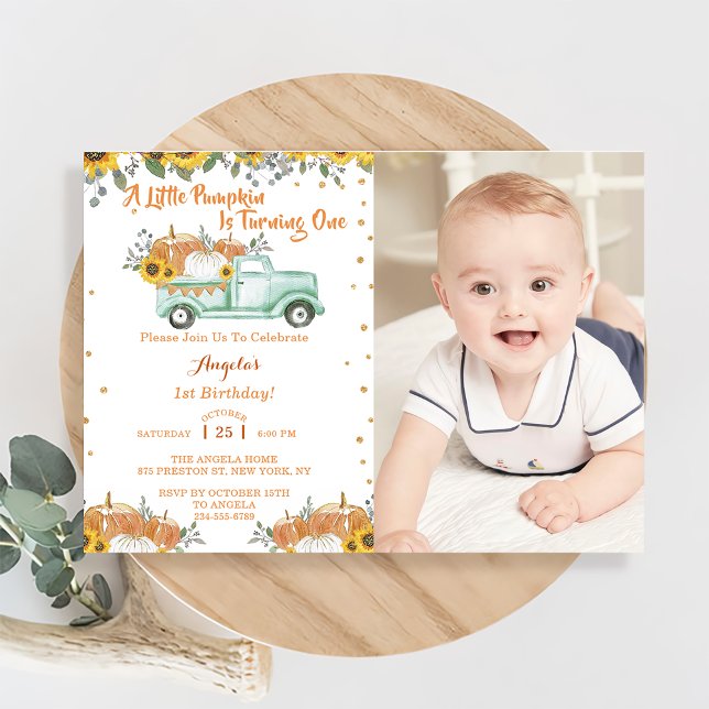 A Little Pumpkin Blue Truck First Birthday  Invitation (Creator Uploaded)
