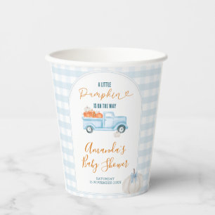 A Little Pumpkin Blue Truck Gingham Baby Shower Paper Cups
